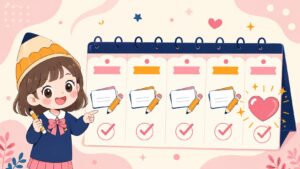 5日間カレンダーで英単語を繰り返し覚えるイラスト｜きざむ英単語